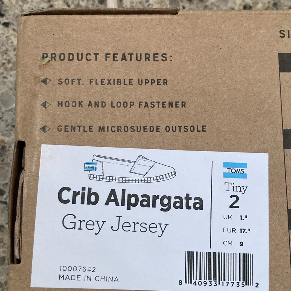 Size 2 Tiny TOMS Crib Alpargata in Grey Jersey - Picture 4 of 9
